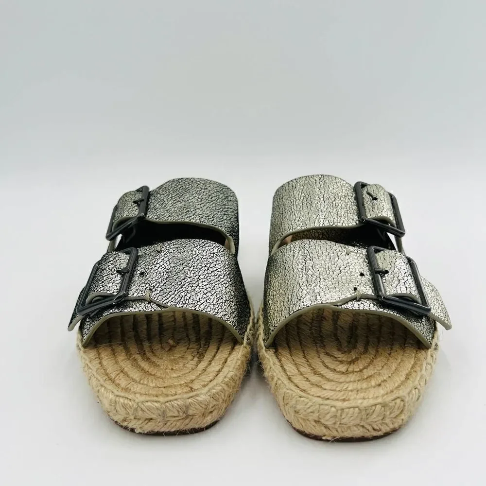 Splendid Blake Buckle Slide Nickel Metallic Crackle Leather Espadrilles  Size 7